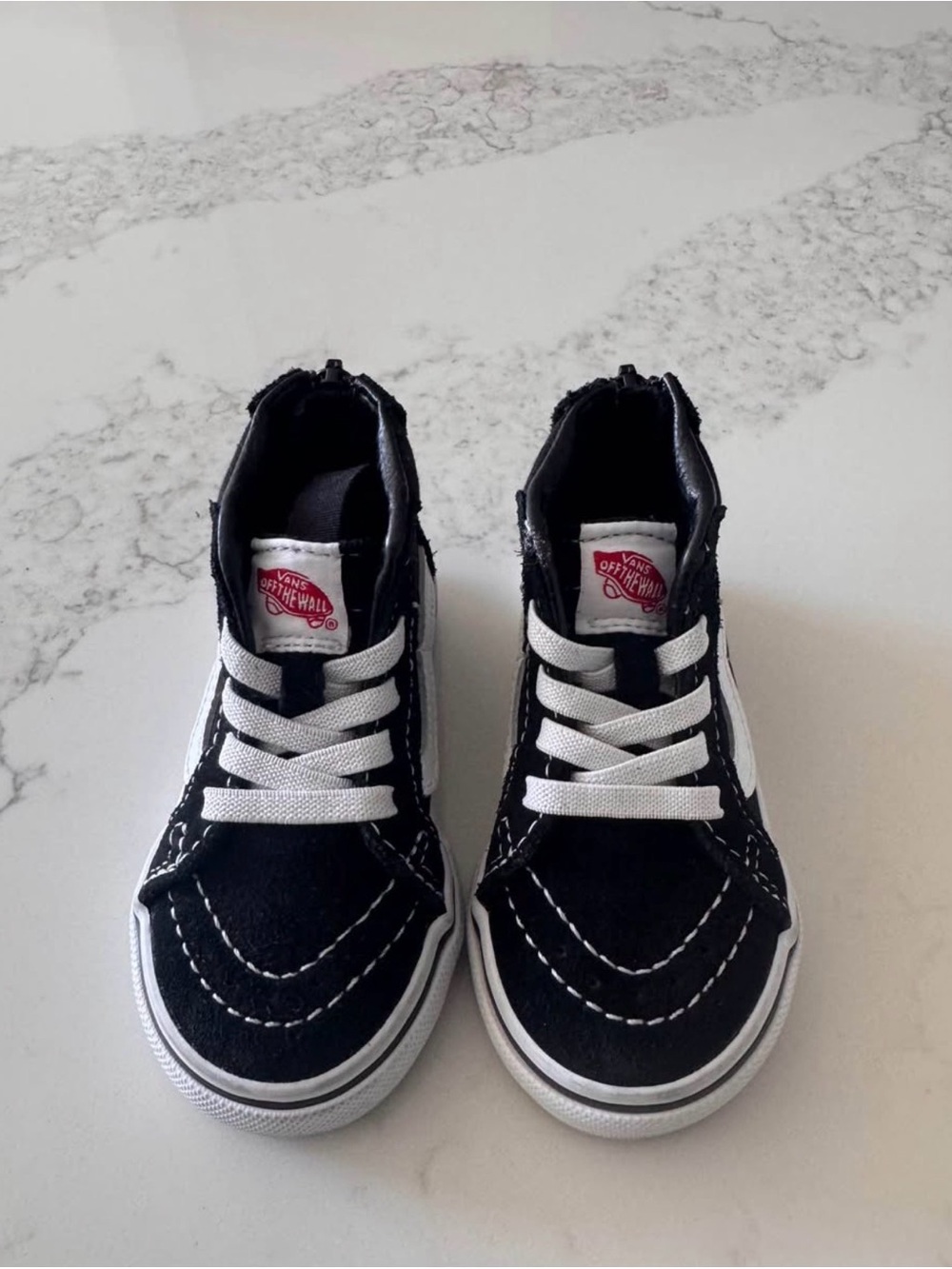 Vans Kids Black and White High-Top Sneakers with Red Logo